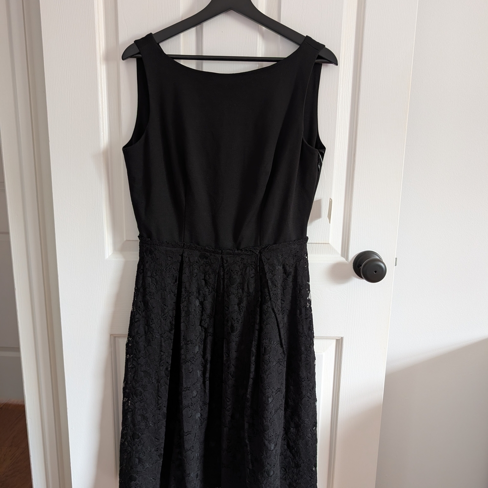 NWT Talbots Women's Classic Black Sleeveless Lace-Trim Midi Dress Size 10